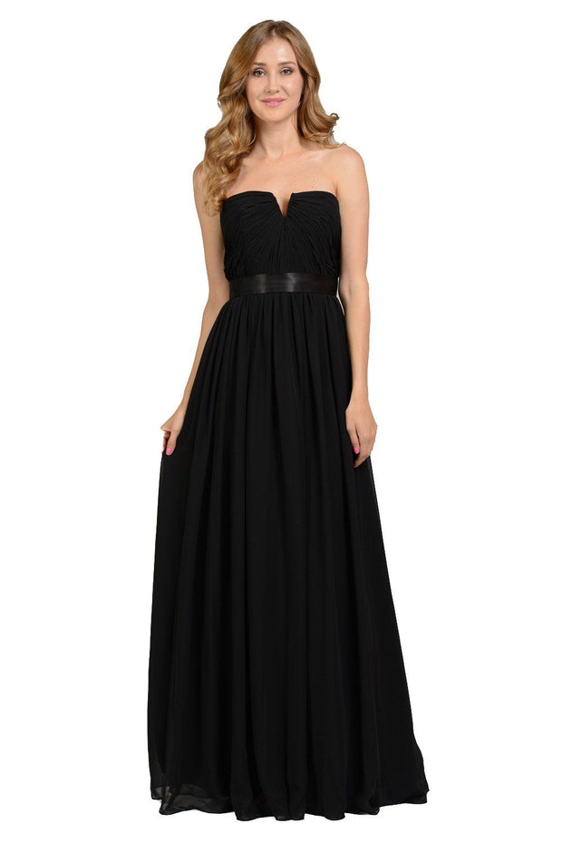 Long Black Strapless Chiffon Dress with ...